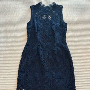 Navy lace knee length dress